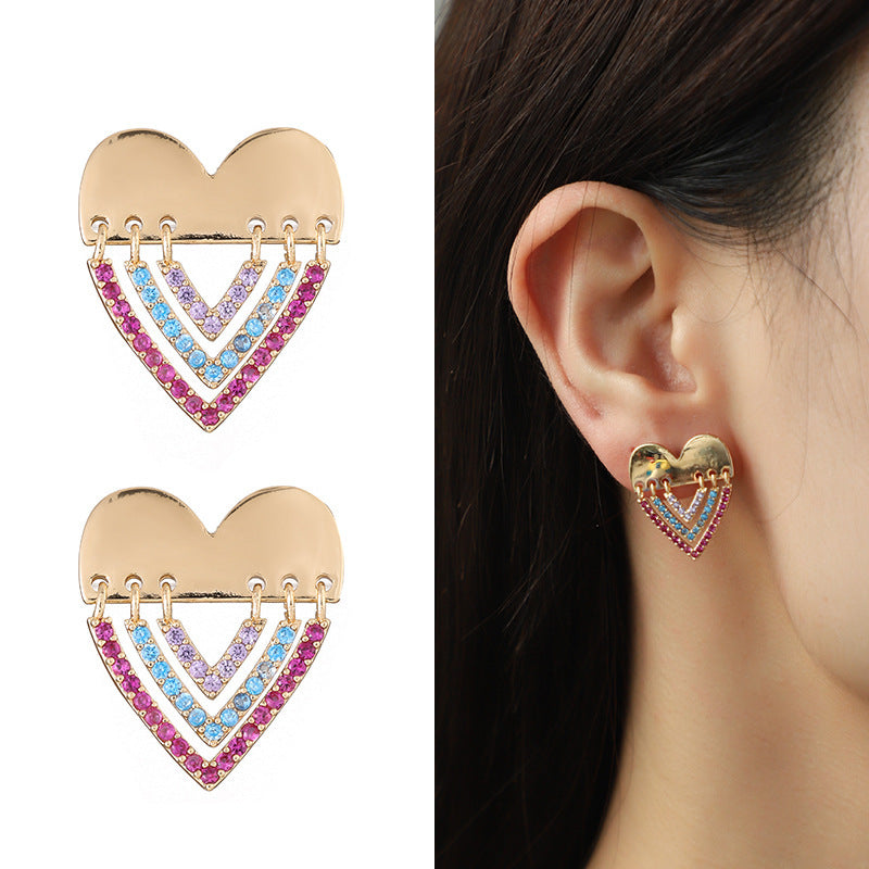 Original Design Love Colorful Crystals Necklace And Earrings Suite