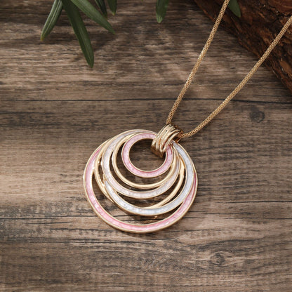 Colorful Painting Oil Round Hollow Geometric Line Necklace