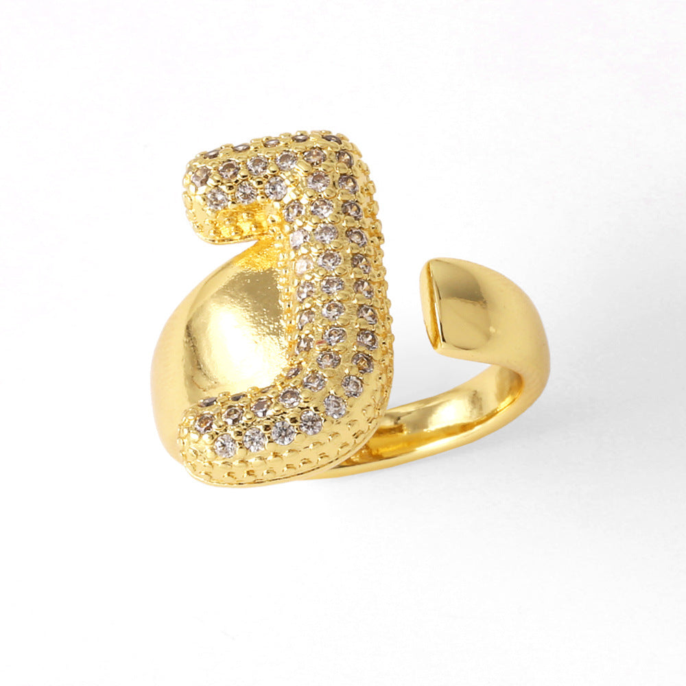 26 English Letters Ring Women's Gold-plated Full Zircon