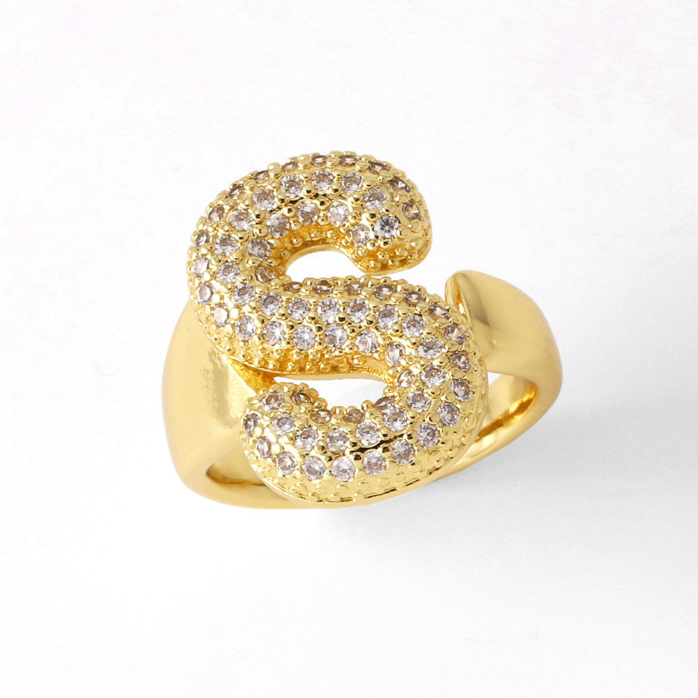 26 English Letters Ring Women's Gold-plated Full Zircon