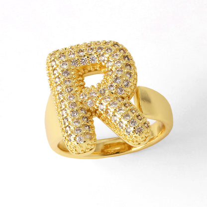 26 English Letters Ring Women's Gold-plated Full Zircon