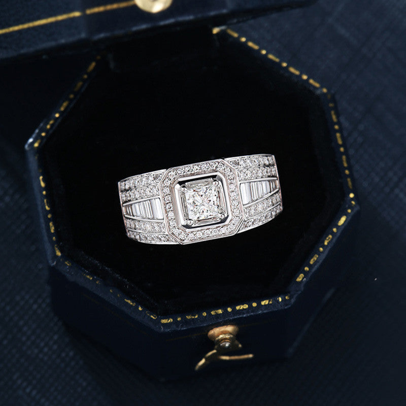 18K Gold Platinum Gold Plated Princess Square Diamond Ring