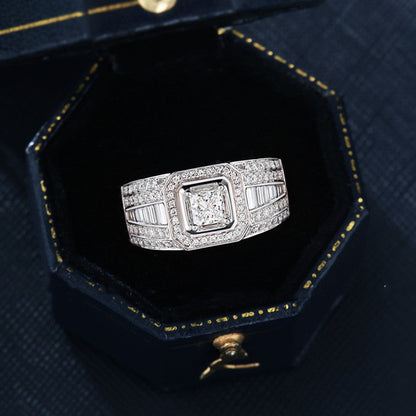 18K Gold Platinum Gold Plated Princess Square Diamond Ring