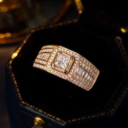 18K Gold Platinum Gold Plated Princess Square Diamond Ring